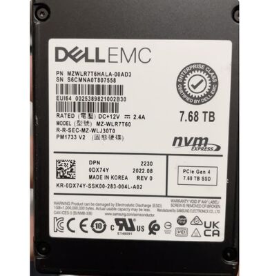 For DELL EMC PM1733 MZ-WLR7T60 Solid State Drive 7.68TB PCIe NVME U.2 2.5 SSD 0Y27TR 0DX74Y 084C40 U.2 SSD