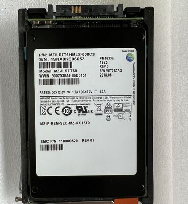 005052556 EMC 7.68TB SAS 12Gbps 2.5in FLASH SSD 118000634 MZ-ILT7T6A D4-2SFXL2-7680 EMC Unity XT 7.68TB FLASH 25X2.5 SSD