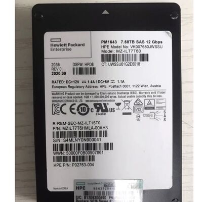For HPE SAS 15.36T 7.68T 3.84T 1643 1643a Pm1633a SSD 850333 P15848 P02763 SSD P08736-001 P02435-001 874248-001